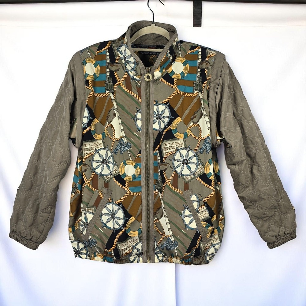 Vintage Mureli Nautical Print Jacket Detachable Sleeves Full Zip Woman Small 80s